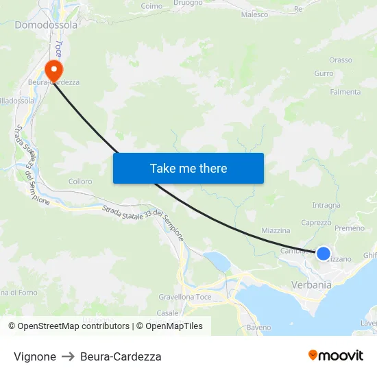 Vignone to Beura-Cardezza map
