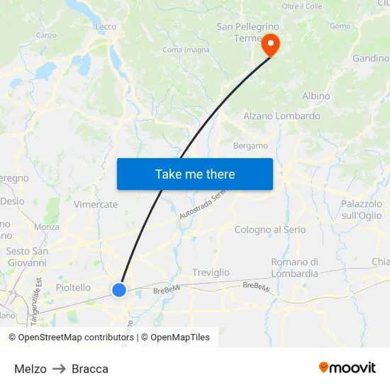 Melzo to Bracca map
