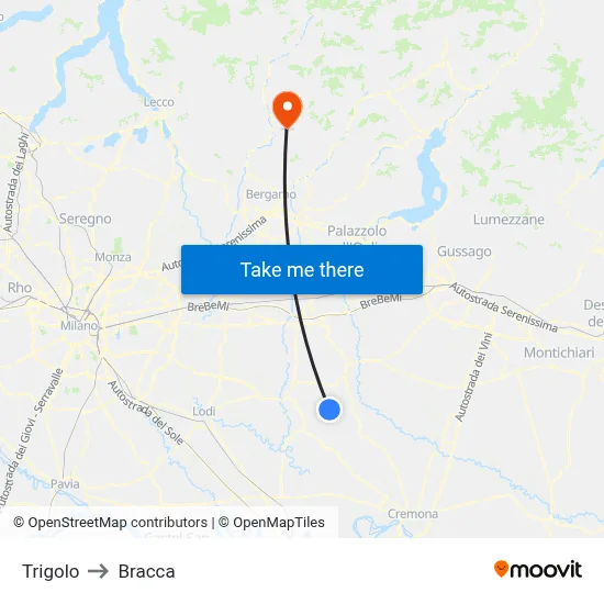 Trigolo to Bracca map