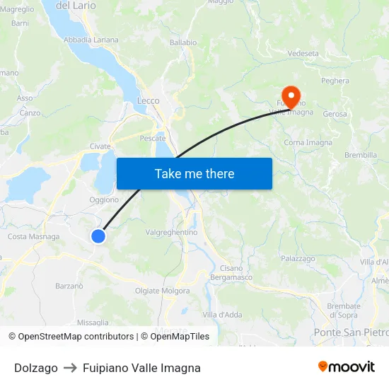 Dolzago to Fuipiano Valle Imagna map