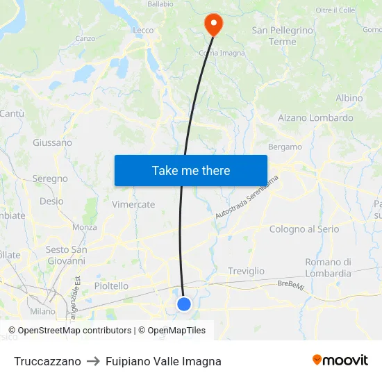 Truccazzano to Fuipiano Valle Imagna map