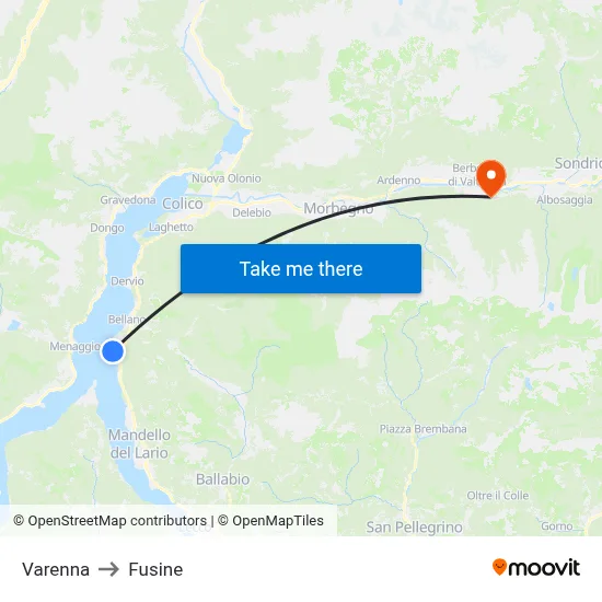 Varenna to Fusine map