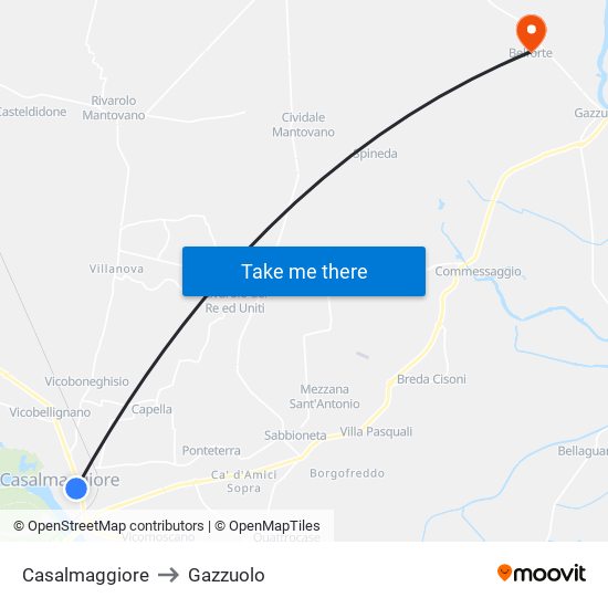 Casalmaggiore to Gazzuolo map