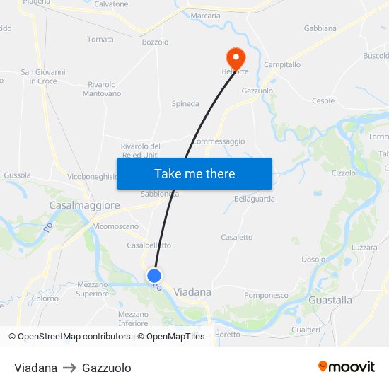 Viadana to Gazzuolo map