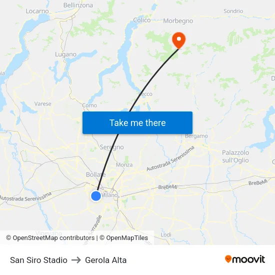 San Siro Stadio to Gerola Alta map
