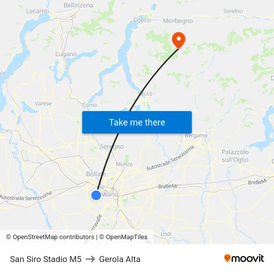 San Siro Stadio M5 to Gerola Alta map