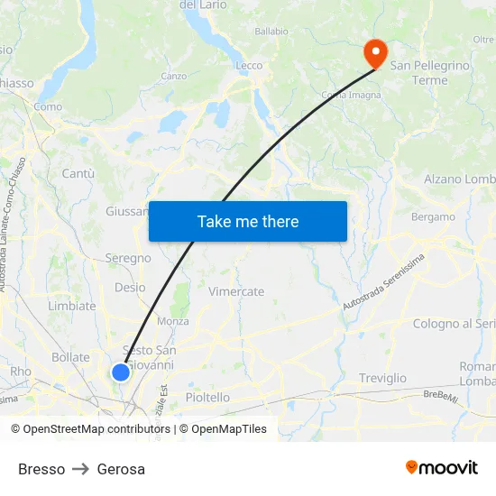 Bresso to Gerosa map