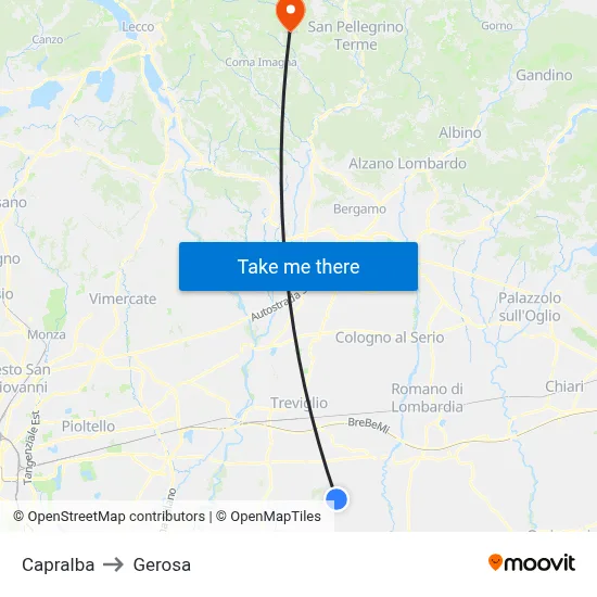 Capralba to Gerosa map