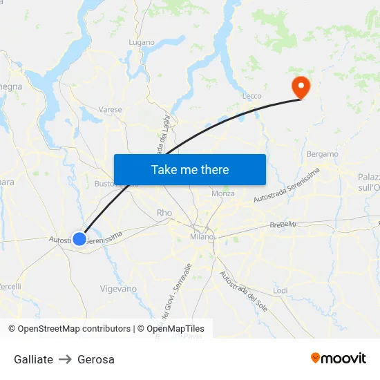 Galliate to Gerosa map