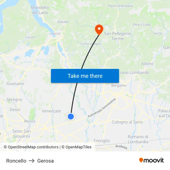 Roncello to Gerosa map