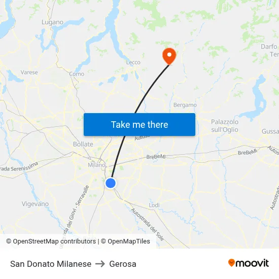 San Donato Milanese to Gerosa map