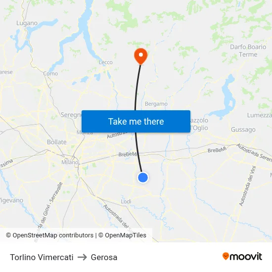 Torlino Vimercati to Gerosa map