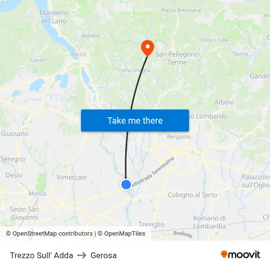 Trezzo Sull' Adda to Gerosa map
