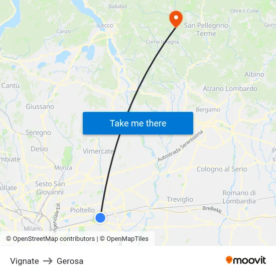 Vignate to Gerosa map