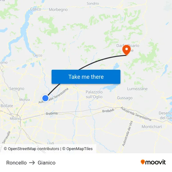 Roncello to Gianico map