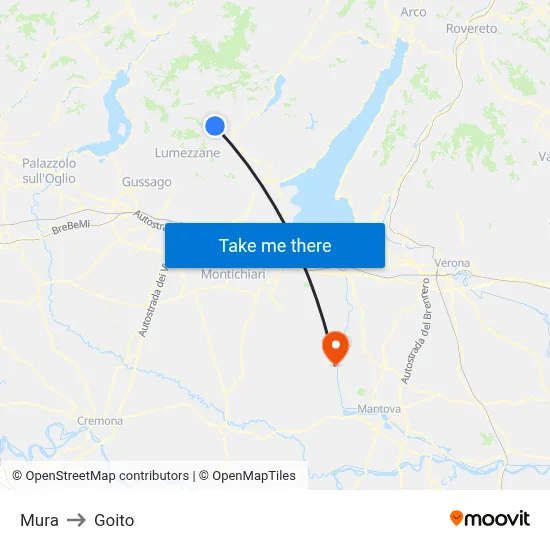 Mura to Goito map
