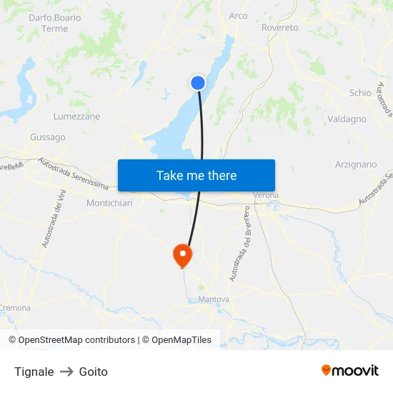 Tignale to Goito map