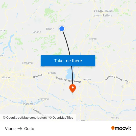 Vione to Goito map
