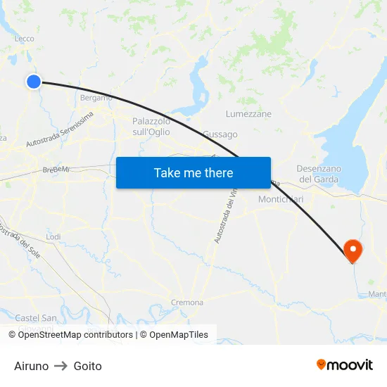 Airuno to Goito map