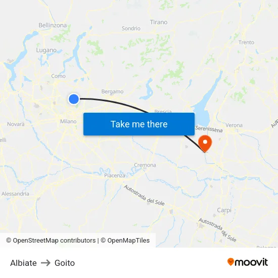 Albiate to Goito map