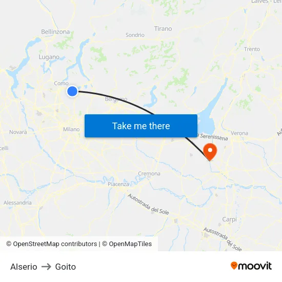 Alserio to Goito map