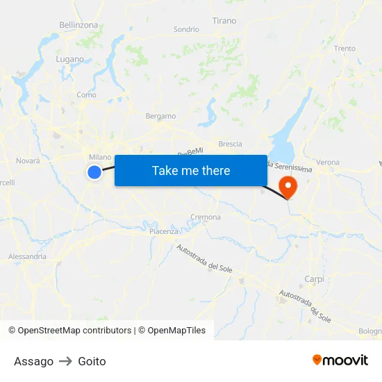 Assago to Goito map