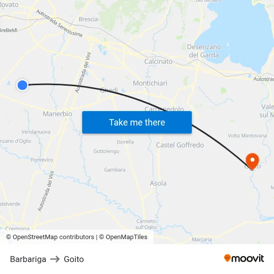 Barbariga to Goito map