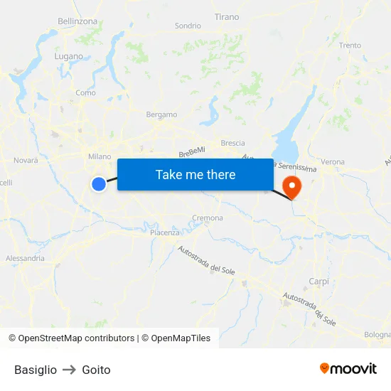 Basiglio to Goito map