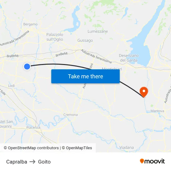 Capralba to Goito map