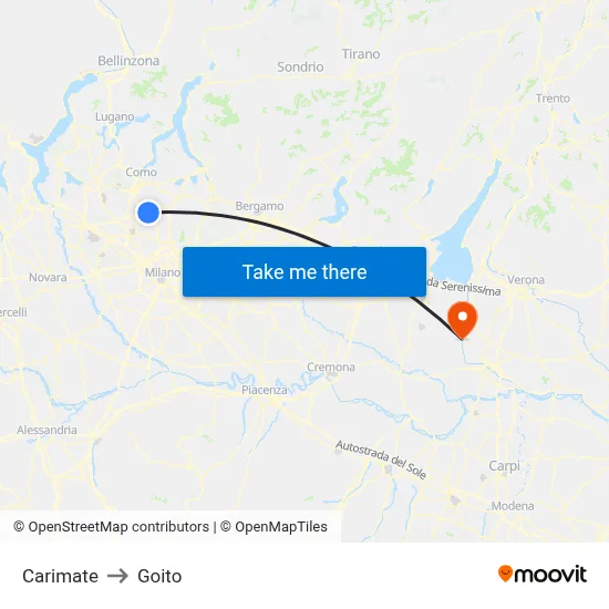 Carimate to Goito map