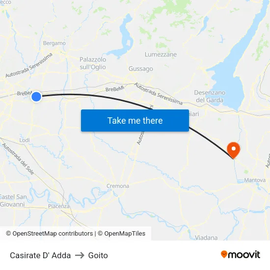 Casirate d'Adda to Goito map