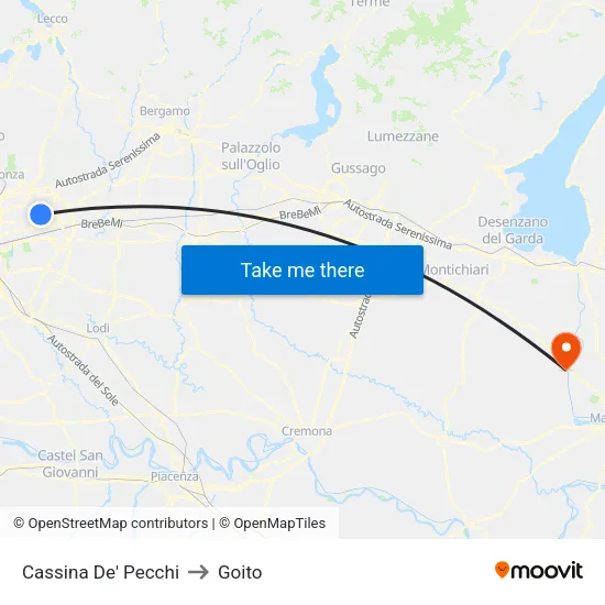 Cassina De' Pecchi to Goito map