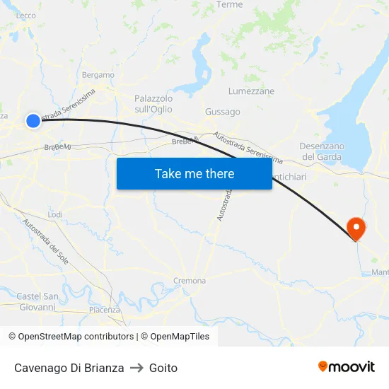 Cavenago Di Brianza to Goito map