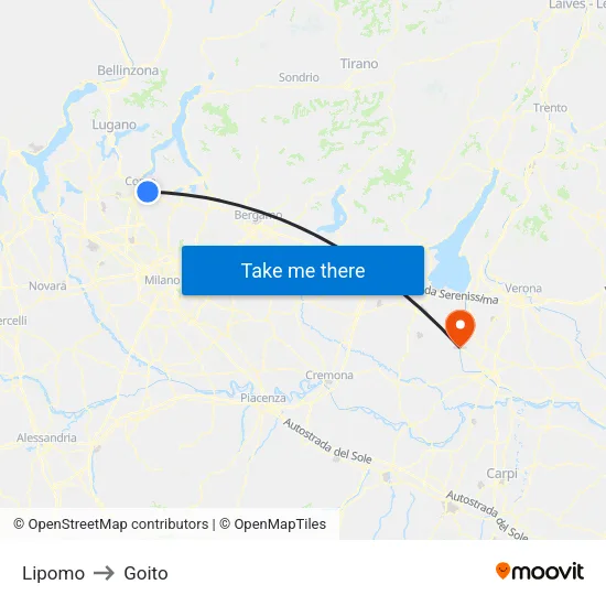 Lipomo to Goito map
