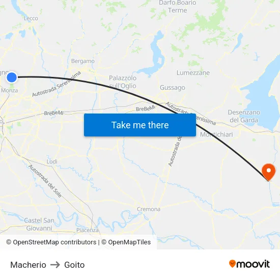 Macherio to Goito map