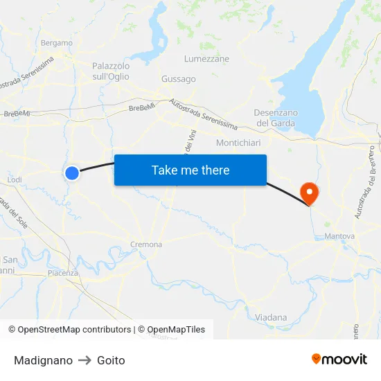 Madignano to Goito map