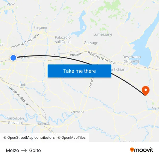 Melzo to Goito map