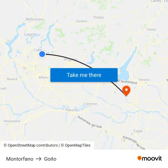 Montorfano to Goito map