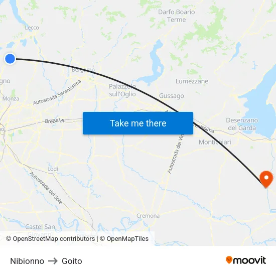 Nibionno to Goito map