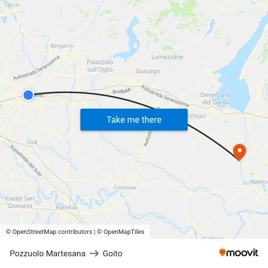 Pozzuolo Martesana to Goito map