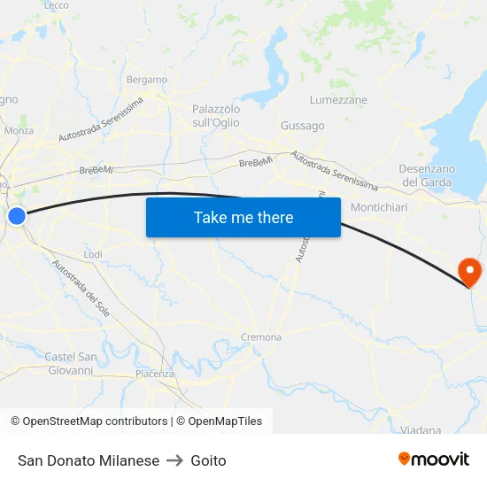 San Donato Milanese to Goito map