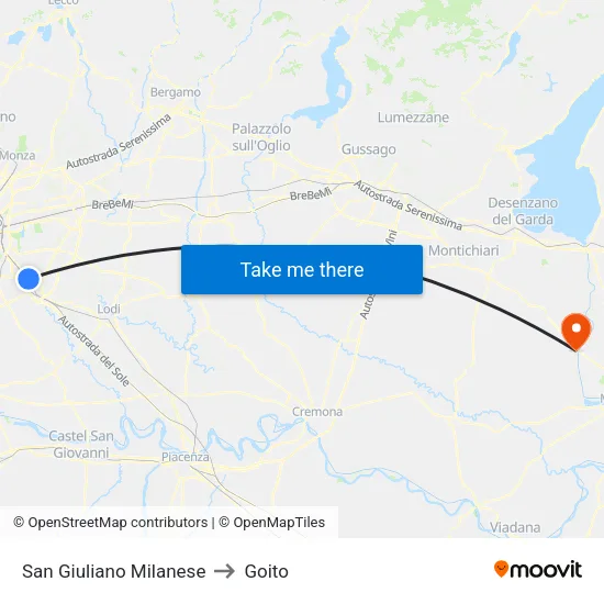 San Giuliano Milanese to Goito map
