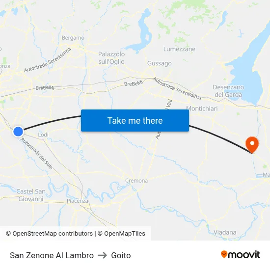 San Zenone Al Lambro to Goito map