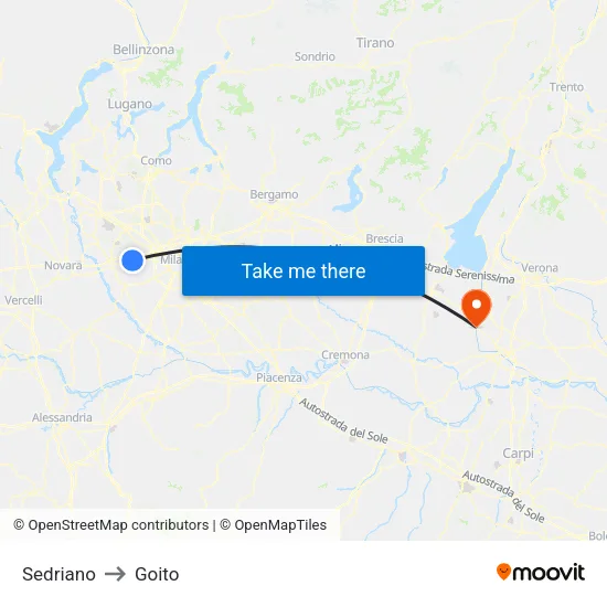 Sedriano to Goito map