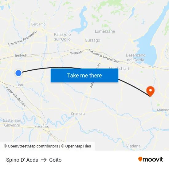 Spino D' Adda to Goito map