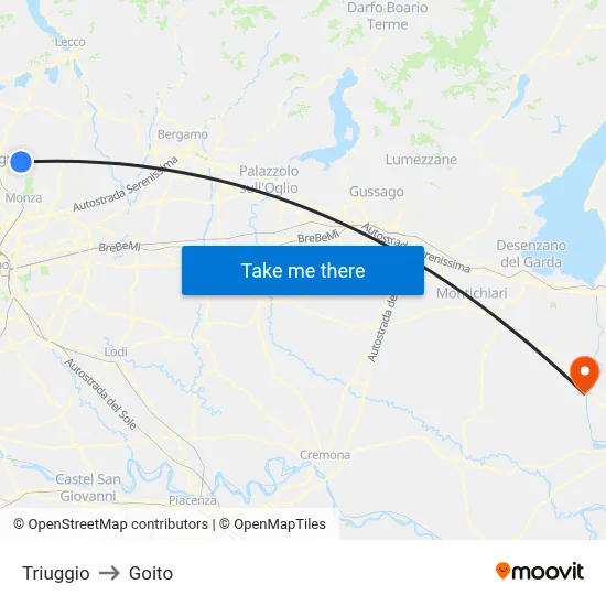 Triuggio to Goito map