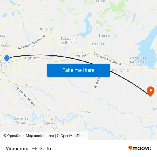 Vimodrone to Goito map