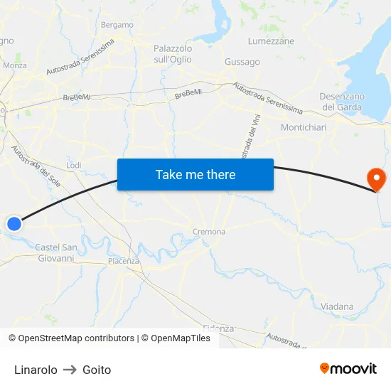 Linarolo to Goito map