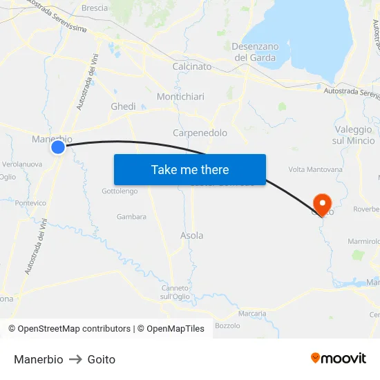 Manerbio to Goito map
