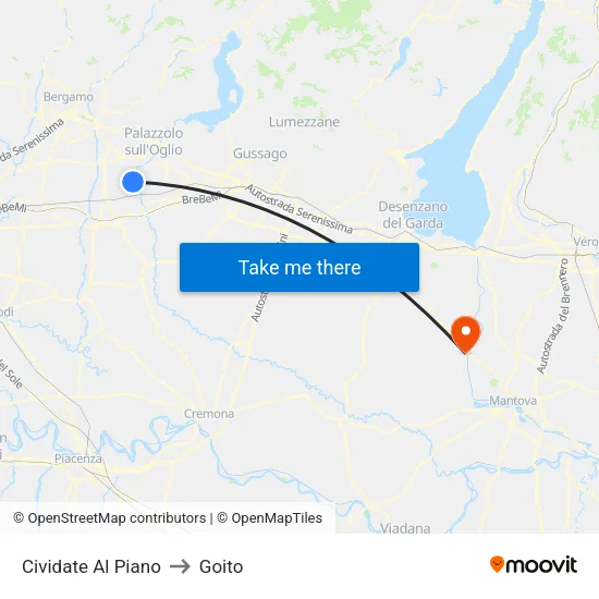 Cividate Al Piano to Goito map